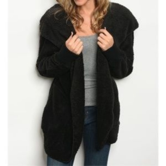 Sherpa Jacket with Hood Black - Picture 2 of 6